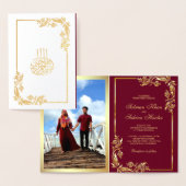 Goud Bloemen Bourgondië Foto Moslim Bruiloft Folie Kaarten (Display)