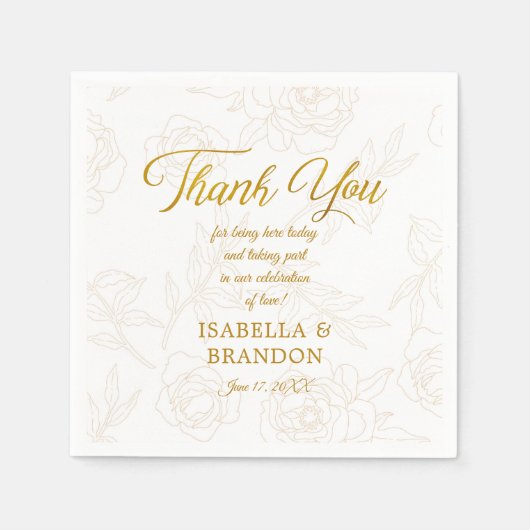 Goud Bloemen Bruiloft Party Dank u Servet (Voorkant)