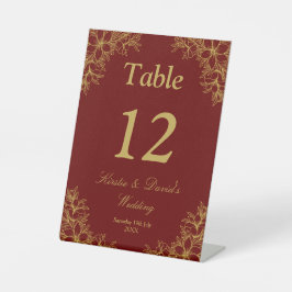 Goud  Bloemen Bruiloft Reclamebord Met Voetstuk