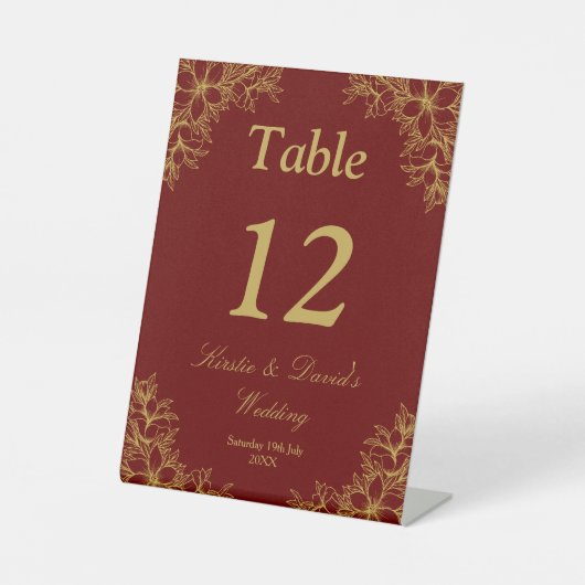 Goud Bloemen Bruiloft Reclamebord Met Voetstuk (Voorkant)