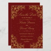 Goud Bloemen Bruiloft Uitnodiging (Voorkant / Achterkant)