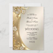 Goud  Bloemen Bruiloft Uitnodiging (Voorkant)