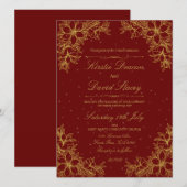 Goud  Bloemen Bruiloft Uitnodiging (Voorkant / Achterkant)