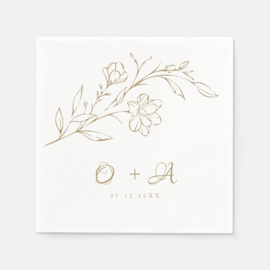 Goud Bloemen Elegant Paar Monogram Bruiloft Servet (Voorkant)