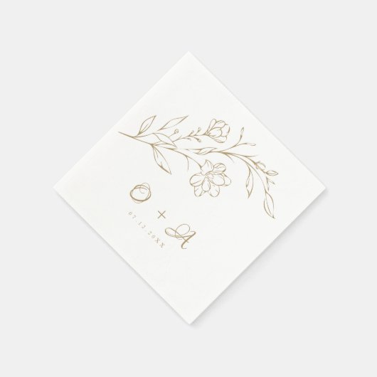 Goud Bloemen Elegant Paar Monogram Bruiloft Servet (Hoek)