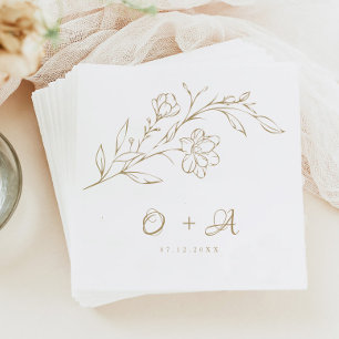 Goud Bloemen Elegant Paar Monogram Bruiloft Servet