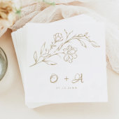 Goud Bloemen Elegant Paar Monogram Bruiloft Servet