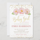 Goud Bloemen Elegant Sweet Baby Meisje Douche Kaart (Voorkant)