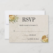 Goud Bloemen en Crème Damask Boho Bruiloft RSVP Kaartje (Voorkant)