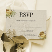 Goud Bloemen en Crème Damask Boho Bruiloft RSVP Kaartje