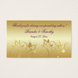 Goud Bloemen en Paarse Bruiloft Favor Label Visitekaartje