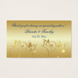 Goud Bloemen en Royal Blue Wedding Favor Label Visitekaartjes