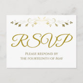 Goud Bloemen Filigraan Grens Elegant Bruiloft RSVP Briefkaart (Voorkant)