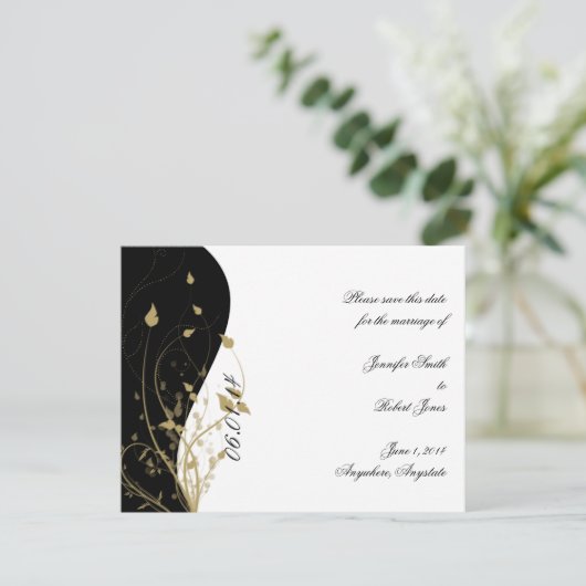 Goud Bloemen Gebogen Bruiloft Save the Date kaart (Staand voorkant)