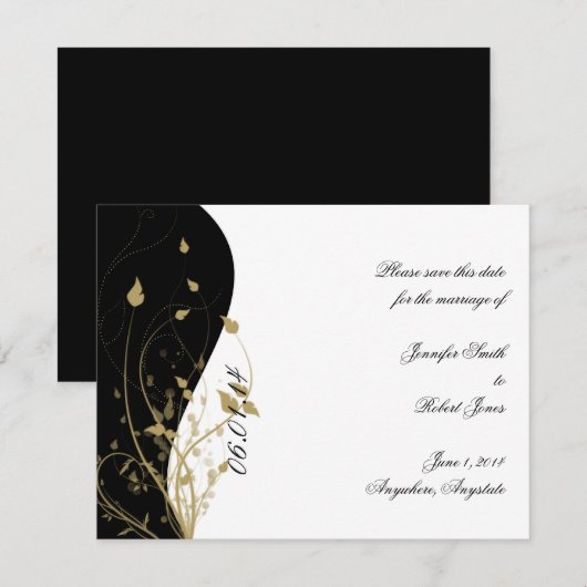 Goud Bloemen Gebogen Bruiloft Save the Date kaart (Voorkant / Achterkant)