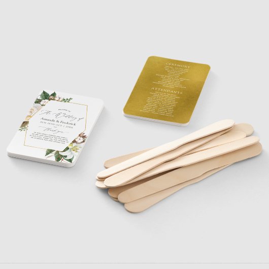 Goud Bloemen Geometrisch Huwelijksprogramma Handwaaier (Niet-gemonteerd)