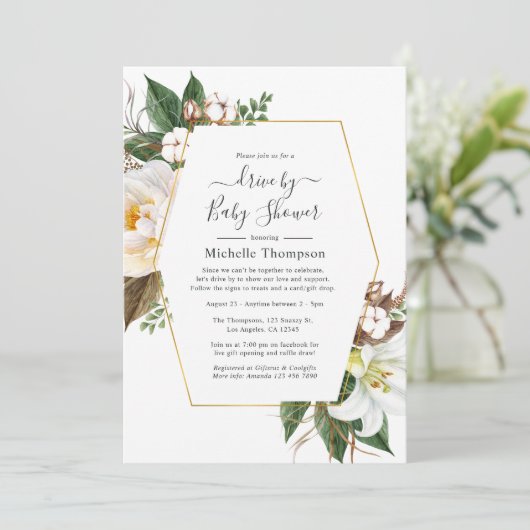 Goud Bloemen Geometrische Drive Door Douche Kaart (Staand voorkant)