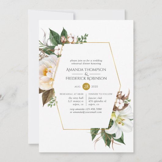 Goud Bloemen Geometrische repetitie Diner Kaart (Voorkant)