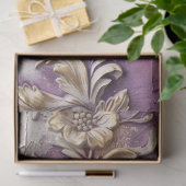 Goud Bloemen In reliëf gemaakt Effect Lavendel Wit Tissuepapier (Geschenk)