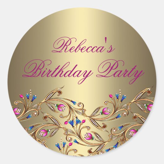 goud Bloemen Jewel Envelop Sticker/seal Ronde Sticker (Voorkant)