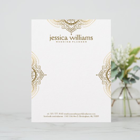 Goud Bloemen  Kant Geometrisch Ontwerp Briefhoofd Ontwerp (Staand voorkant)