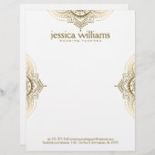 Goud Bloemen  Kant Geometrisch Ontwerp Briefhoofd Ontwerp (Voorkant / Achterkant)