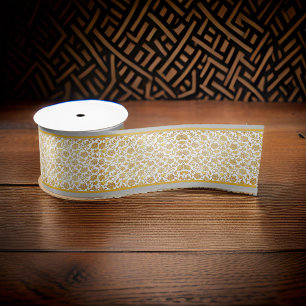 Goud Bloemen Kant Zilver en Gouden Trim Satijnen Lint
