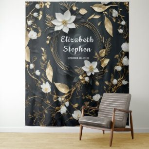 Goud Bloemen Krans Bruiloft Foto Booth Achtergrond Wandkleed