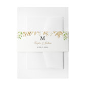 Goud Bloemen Leaf Waterverf Bruiloft Belly Band Uitnodigingen Wikkel (Voorkant Voorbeeld)