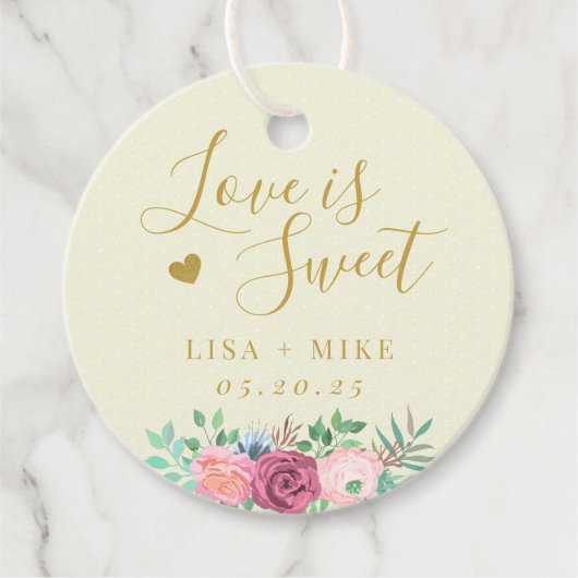 Goud Bloemen Liefde is Zoete Bruiloft Ronde Bedankjes Labels (Voorkant)