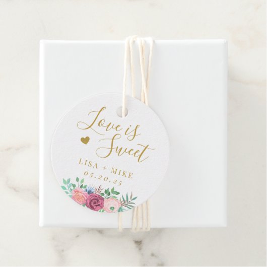 Goud Bloemen Liefde is Zoete Bruiloft Ronde Bedankjes Labels (In situ)