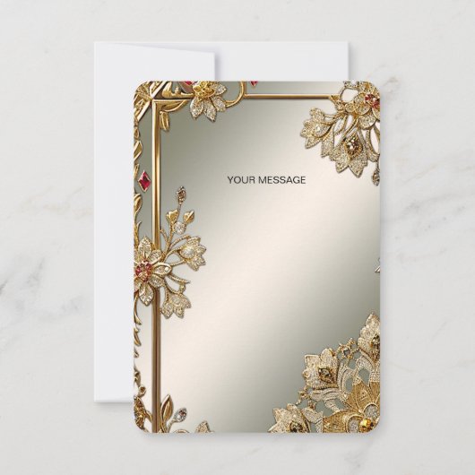 Goud  Bloemen Lijst Dank u kaart (Achterkant)