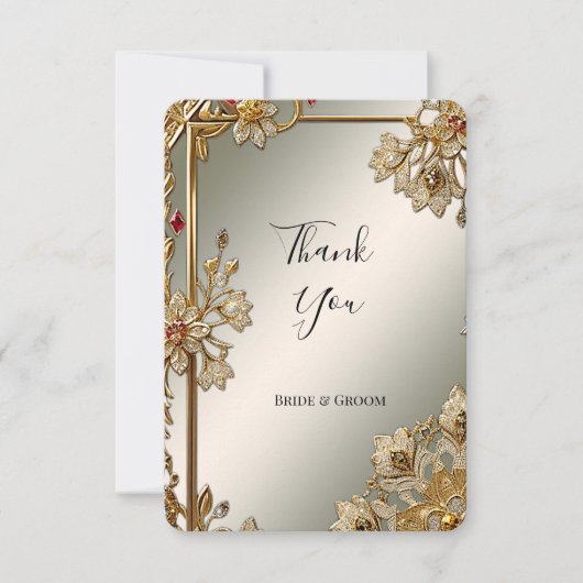Goud  Bloemen Lijst Dank u kaart (Voorkant)