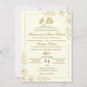 Goud Bloemen Lijst Elegant Witboek Modern Nikah Kaart (Voorkant)