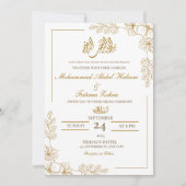 Goud Bloemen Lijst Elegant Witboek Modern Nikah Kaart (Voorkant)