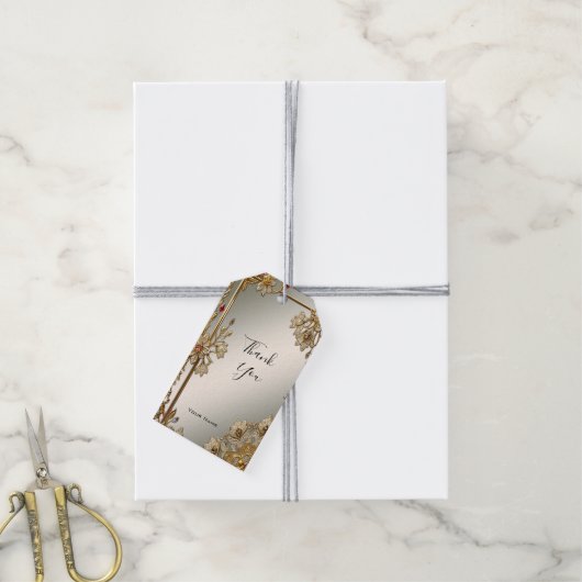 Goud  Bloemen Lijst Gift Label Cadeaulabel (Met Touw)