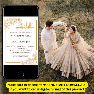 Goud Bloemen Lijst Islamitisch Moslim Bruiloft Kaart