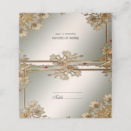 Goud  Bloemen Lijst Place Card Plaatskaartje (Buitenkant ongevouwen)