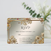 Goud Bloemen Lijst RSVP Kaart (Staand voorkant)
