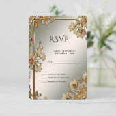 Goud  Bloemen Lijst RSVP Kaart (Staand voorkant)