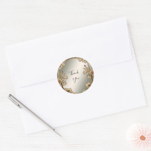 Goud  Bloemen Lijst Sticker (Envelop)