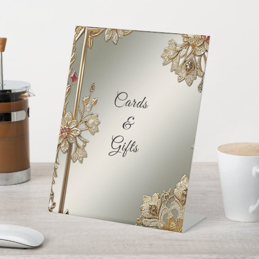 Goud  Bloemen Lijst Tafelblad Tekenen Reclamebord Met Voetstuk (Insitu)