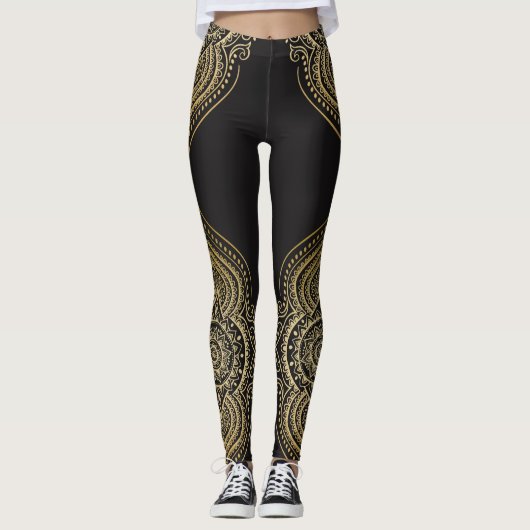 Goud Bloemen Mandala Design Leggings (Voorkant)