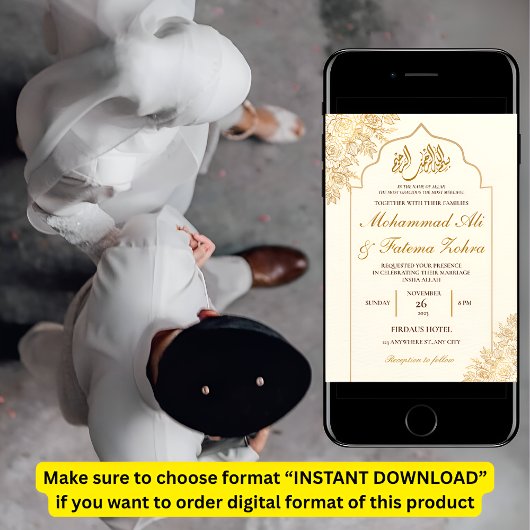 Goud Bloemen Moskee Elegantie Moslim Bruiloft Nika Kaart