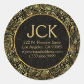 Goud Bloemen Paisley Patroon Ronde Sticker (Voorkant)