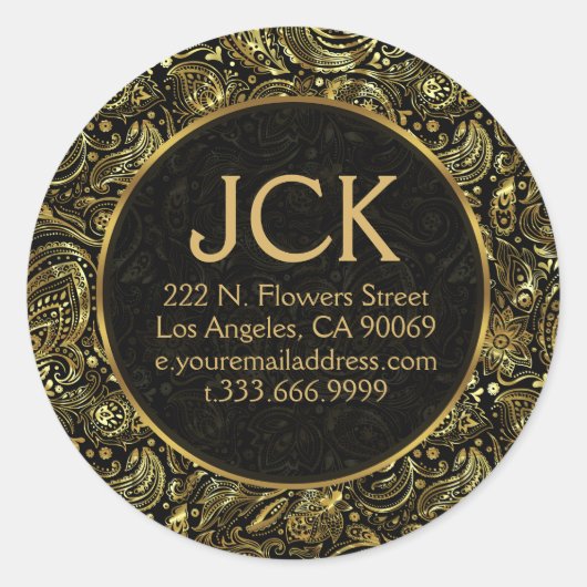 Goud Bloemen Paisley Patroon Ronde Sticker (Voorkant)