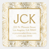 Goud Bloemen Paisley Patroon Vierkante Sticker (Voorkant)