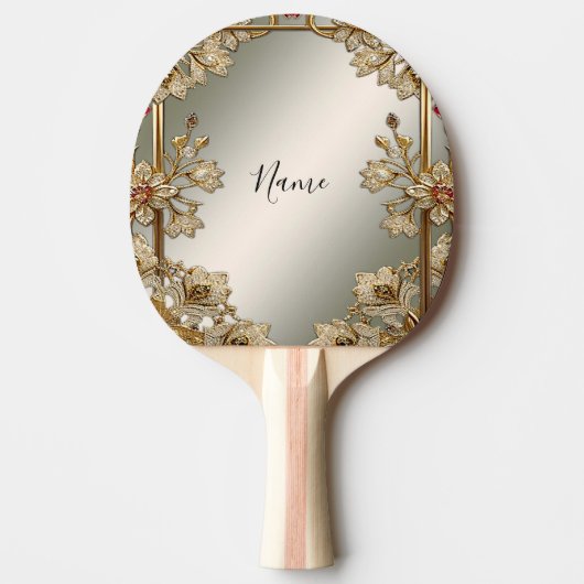 Goud Bloemen Ping Pong Paddle Tafeltennisbatje (Voorkant)