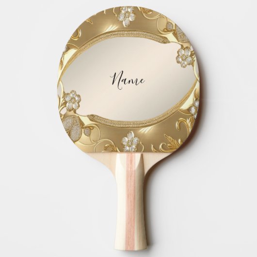 Goud  Bloemen Ping Pong Paddle Tafeltennisbatje (Achterkant)
