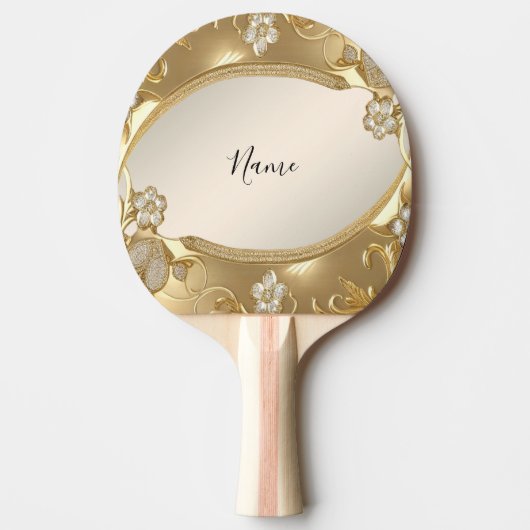 Goud  Bloemen Ping Pong Paddle Tafeltennisbatje (Voorkant)
